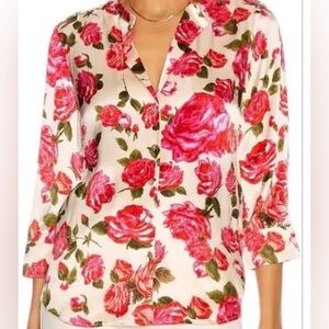 L’AGENCE Aoki 3/4 sleeve floral silk blouse top dawn rosewood -S-NWT! $375